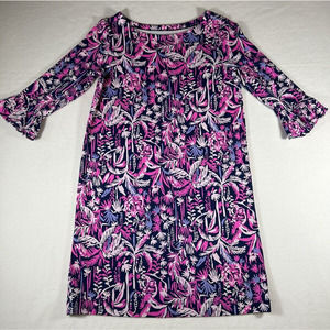 Lilly Pulitzer Girls XL 12-14 Dress 3/4 Sleeve Tropical pink and blue
